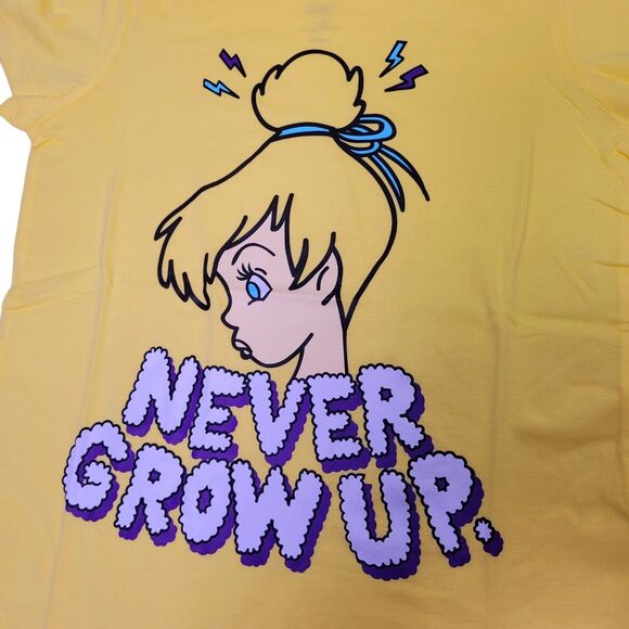 Spotted Zebra Girls Tinker Bell Never Grow Up Short-Sleeve Shirt Yellow M(8) - Picture 2 of 8